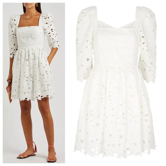 Cara Cara Hart Eyelet Dress Cotton Square Neck Mini Dress Brodererie - Picture 1 of 13